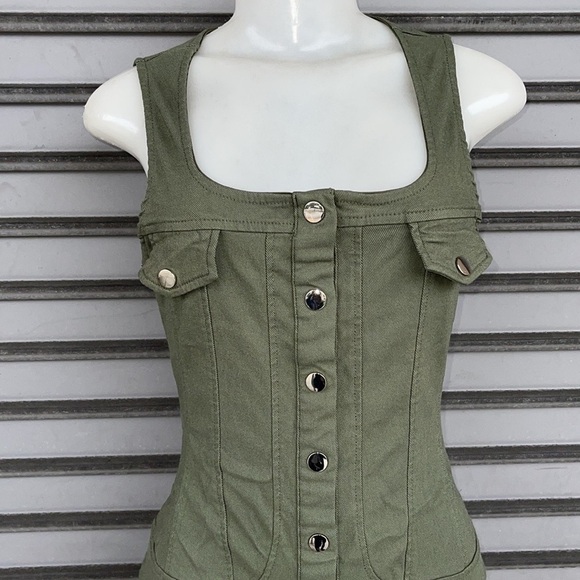 Fashion Nova Rollin With My Friends Twill Mini Olive Dress Size L - Picture 5 of 14